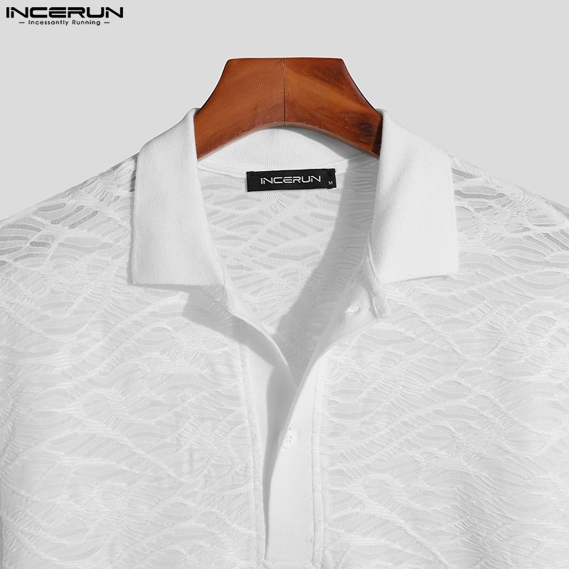 Áo thun polo tay ngắn INCERUN họa tiết hoa thời trang công sở độc đáo cho nam