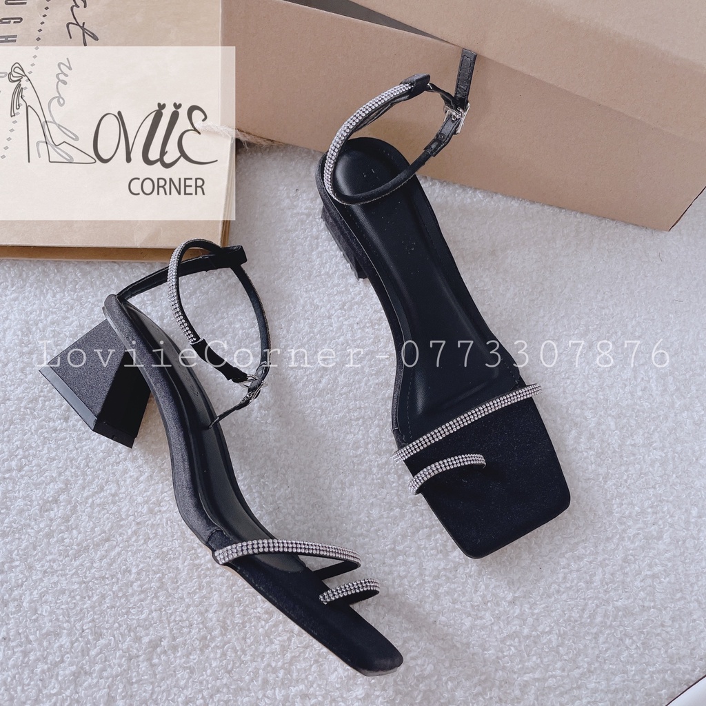 CAO GÓT LOVIIE CORNER - SANDAL QUAI MẢNH ĐÍNH ĐÁ - GIÀY NỮ GÓT VUÔNG - G210147