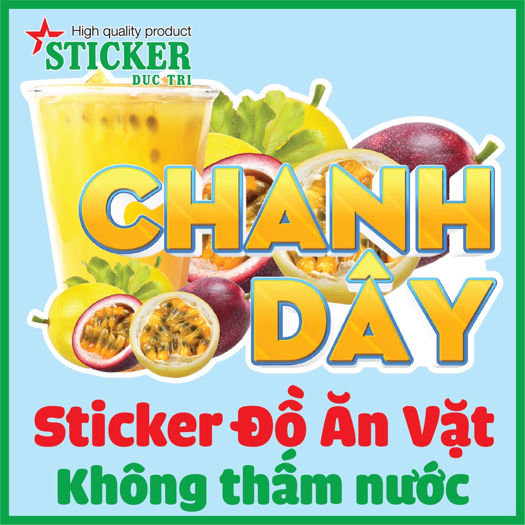 Sticker miếng dán hình Cà Phê, Chanh Dây, Đá Me, Milo Dầm, Nước giải khát... dùng để trang trí quán.
