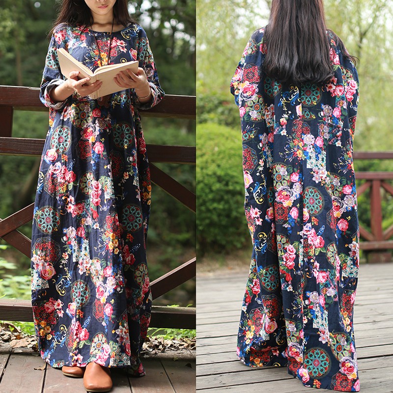 ZANZEA Đầm maxi kiểu rộng họa tiết hoa tinh tế | BigBuy360 - bigbuy360.vn