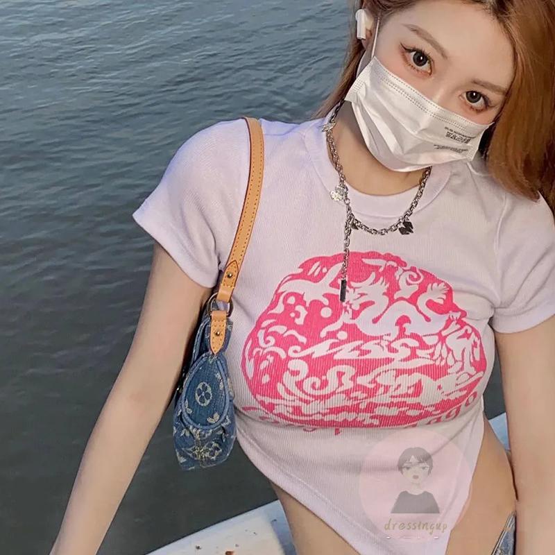 Áo Thun Ngắn Tay Cổ Tròn In Họa Tiết Cổ Điển Cá Tính Cho Nữ