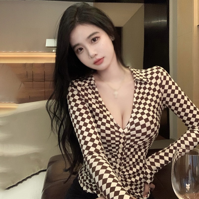 Áo Croptop Tay Dài Cổ Chữ V Họa Tiết Kẻ Sọc Thời Trang Hàn Quốc Cho Nữ