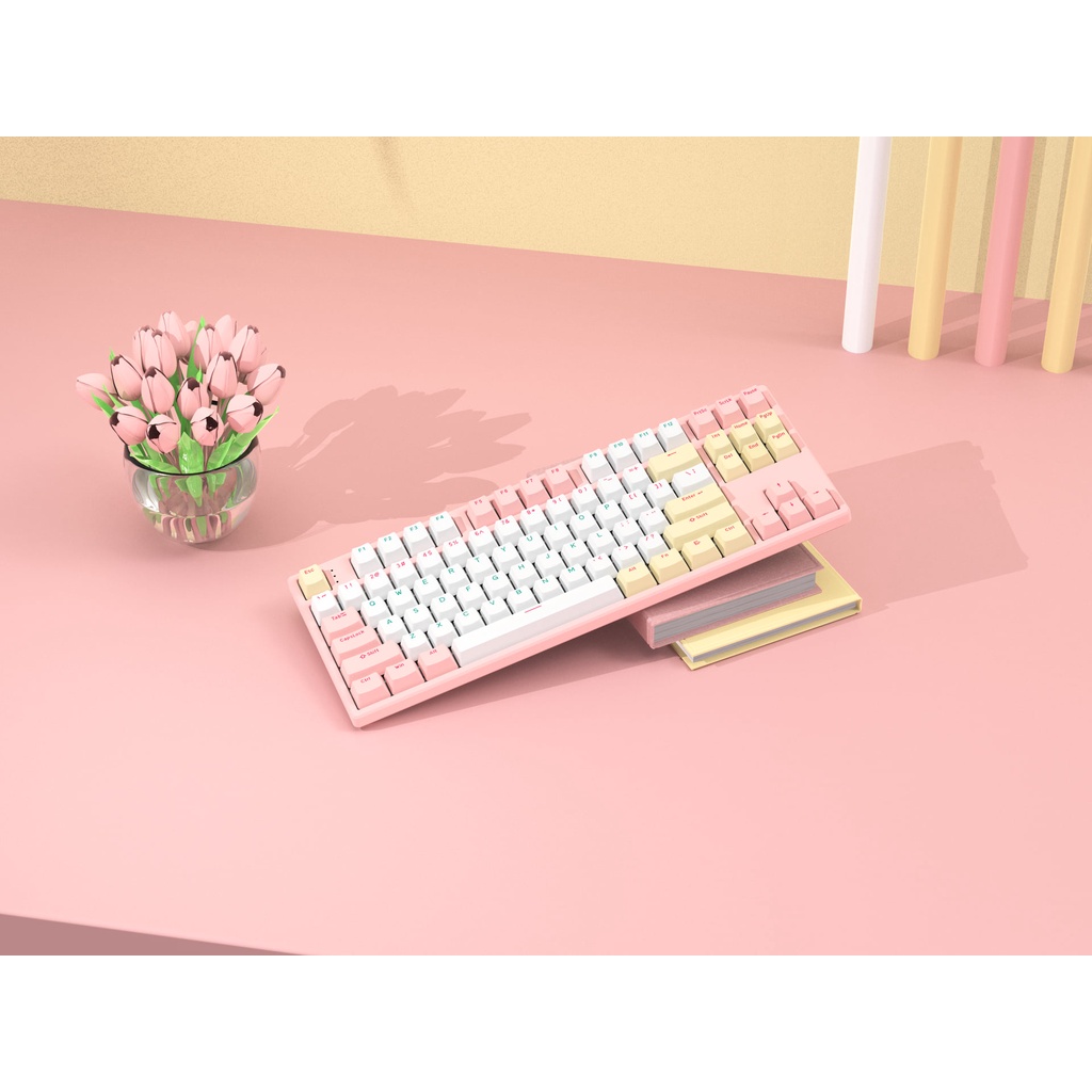 Bàn Phím Cơ Ganss HS-87T White Peach RGB Three mode Chính Hãng