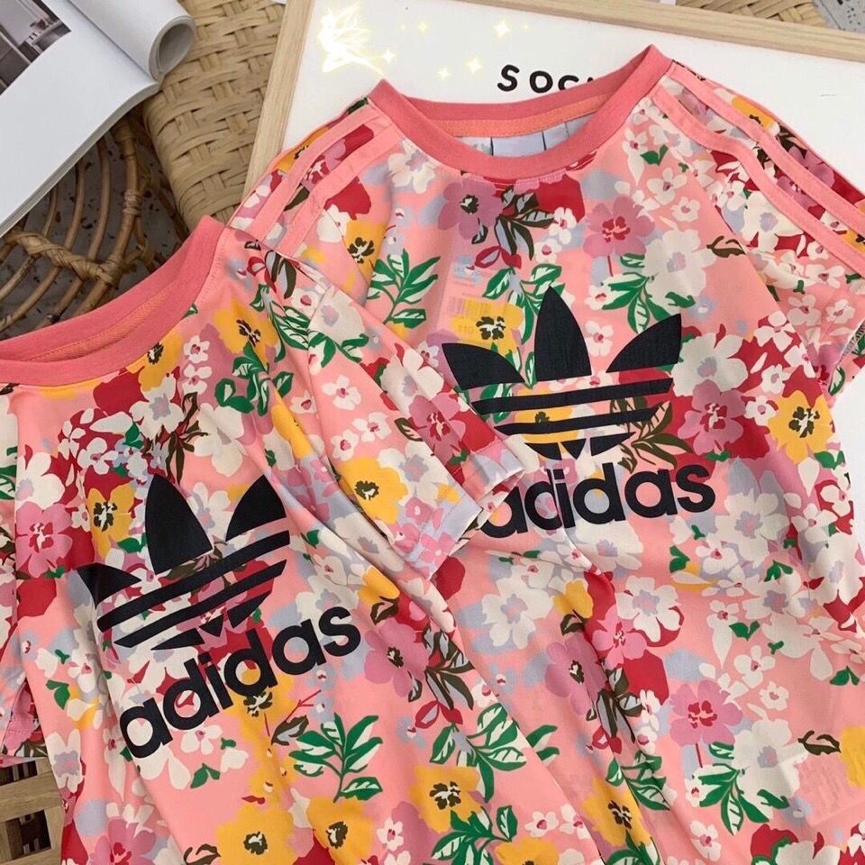 ADIDAS Set Áo Thun Ngắn Tay Và Quần Dài In Hoa Thời Trang Cho Bé Gái