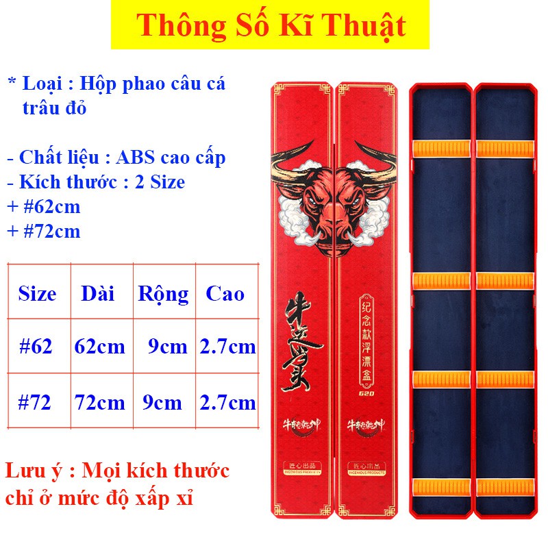 Hộp Đựng Phao Câu Đài hai lớp in họa tiết Trâu Đỏ , Xanh Lam 62cm Cao Cấp