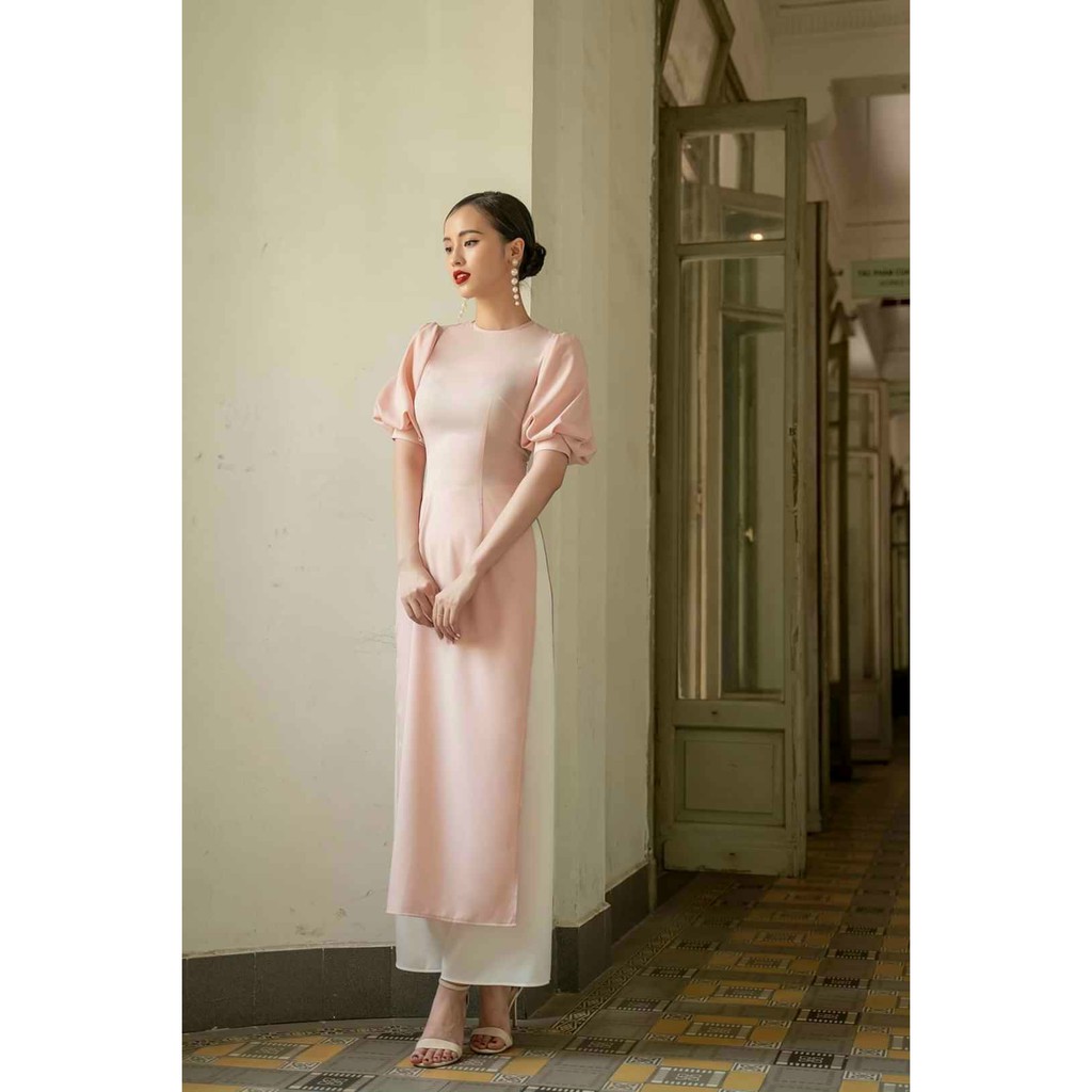 Áo dài nữ nhung 🎀FREESHIP🎀 Áo dài truyền lụa trơn cổ tròn tay bồng | BigBuy360 - bigbuy360.vn
