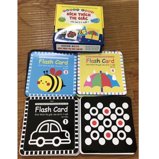 Bộ 20 Thẻ Kích thích Thị giác và Não phải cho bé từ 0-36 tháng, Khổ 21x21cm, In 2 mặt
