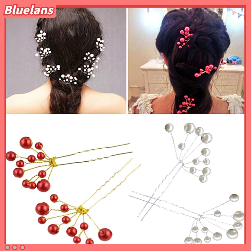 Set 2 KẹP TóC PhốI HạT NgọC Trai Giả ThờI Trang Cho Nữ