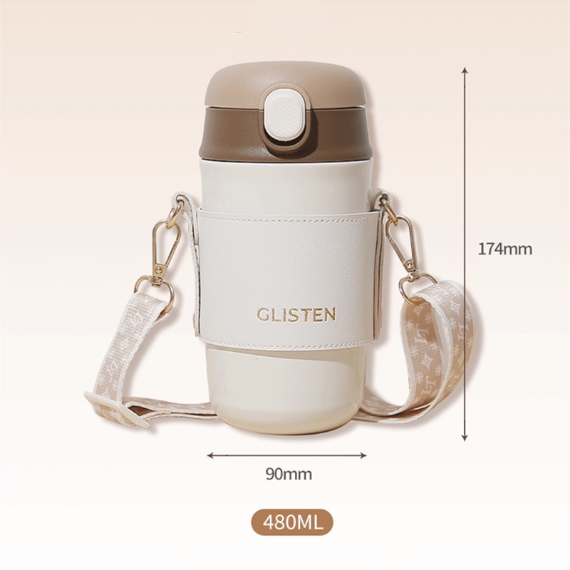Mới Bình Nước Giữ Nhiệt Bằng Thép Không Gỉ 480ml Kèm Ống Hút