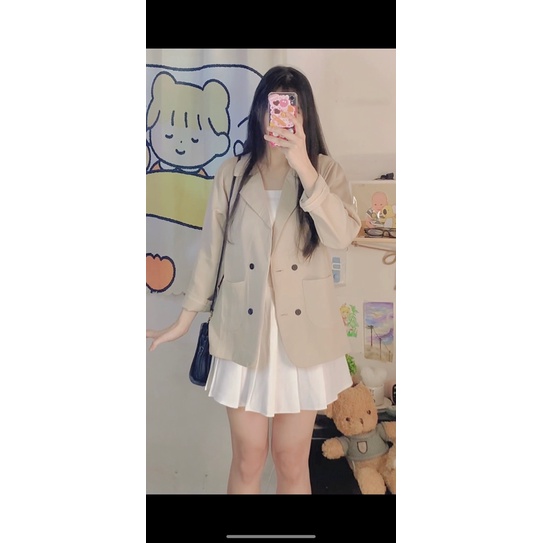 Áo blazer trơn phong cách Hàn Quốc, áo khoác ngoài 1 lớp trơn siêu xinh