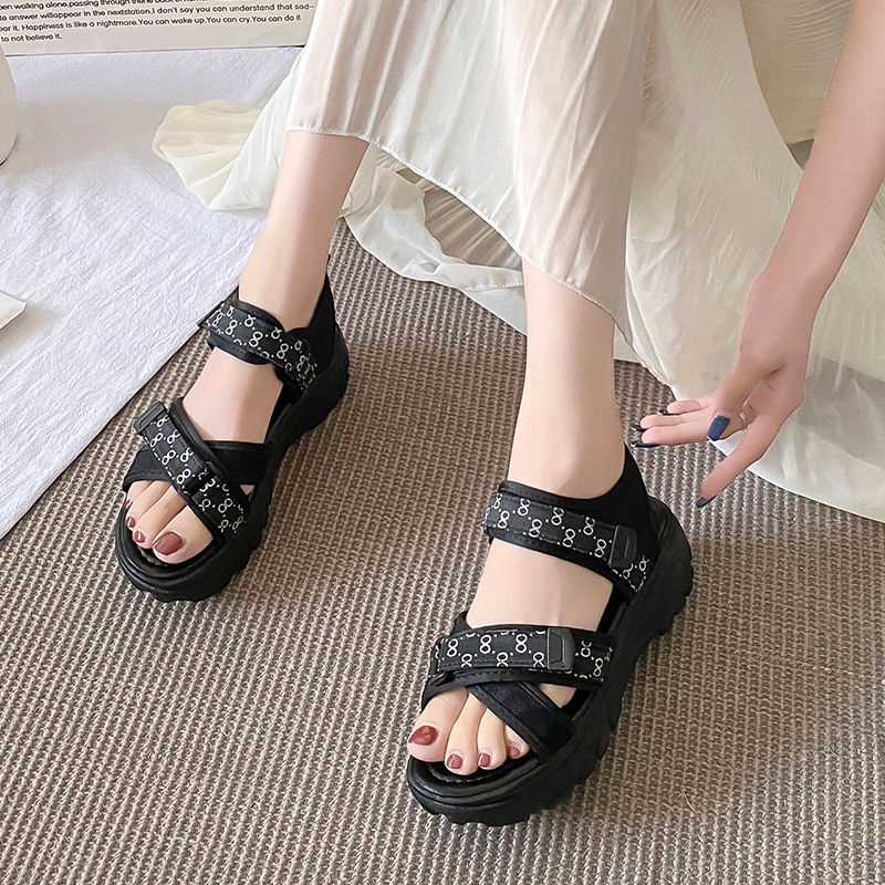 Giày Sandal Đế Xuồng Dày Dặn Thoải Mái Phong Cách Hàn Quốc Thời Trang Mùa Hè 2022