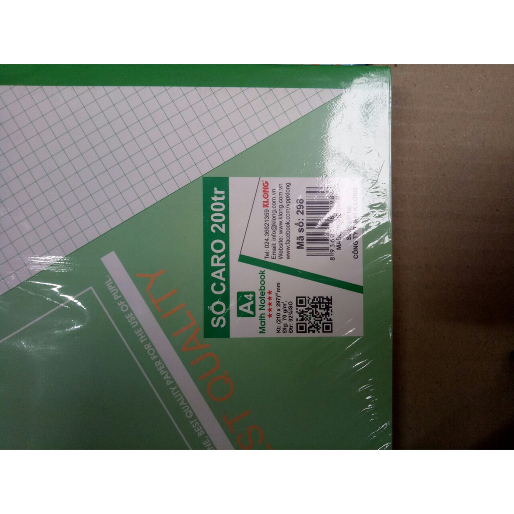 Vở caro Klong (5*5) 200tr 70/92 Math Notebook; MS: 298