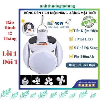 Bóng đèn tích điện 40w , năng lượng mặt trời 4 cánh ,đèn led siêu sáng ,tiết kiệm điện năng , chống nước -bảo hành 1 năm