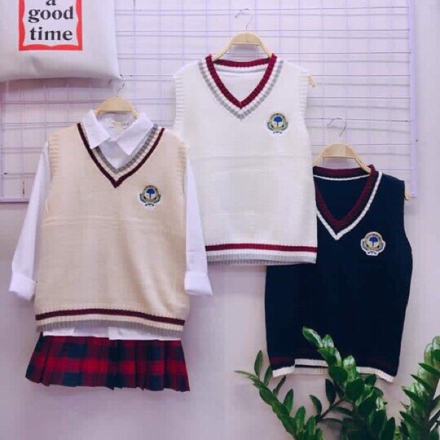 Áo len gile nữ sinh Hàn Quốc phối viền siêu xinh | BigBuy360 - bigbuy360.vn