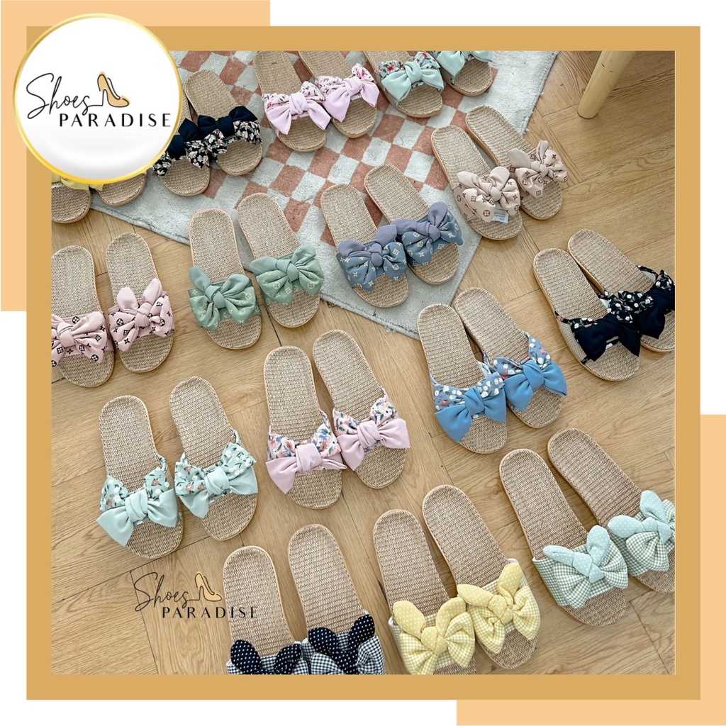 Dép cói nơ nữ đi biển trong nhà dép cối siêu nhẹ SHOES PARADISE