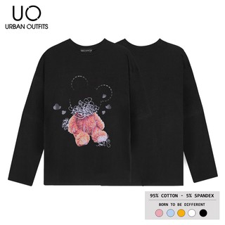 Hàng OUTLET 2 Màu TDO14 Áo Thun Tay Dài Nữ Nam Form Rộng URBAN OUTFITS In Gấu Nâu Không Đầu 100 Cotton 4 Chiều