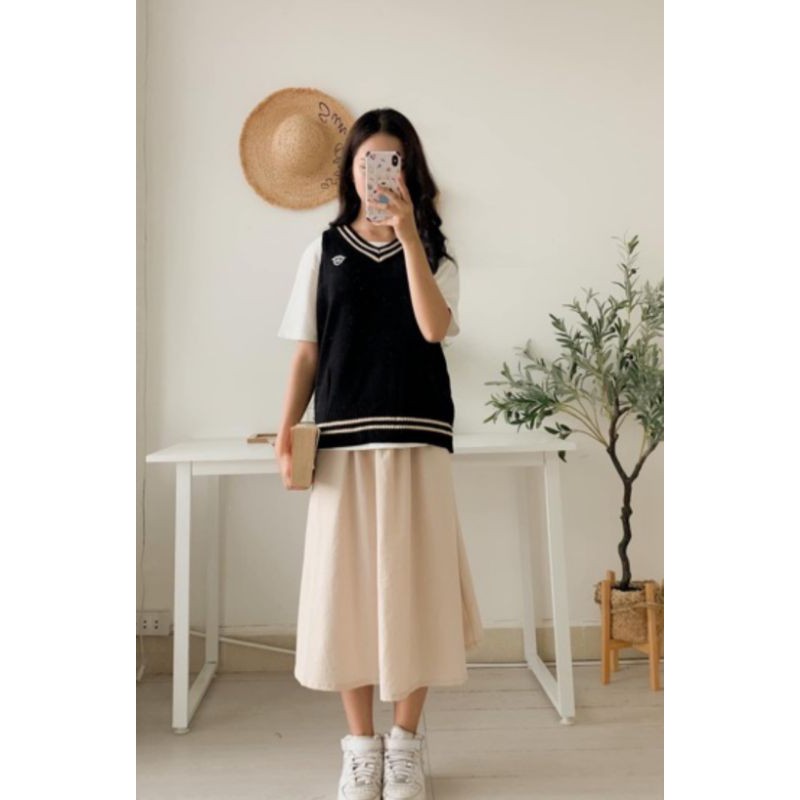 Chân váy đũi xoè dáng dài ulzzang ảnh thật