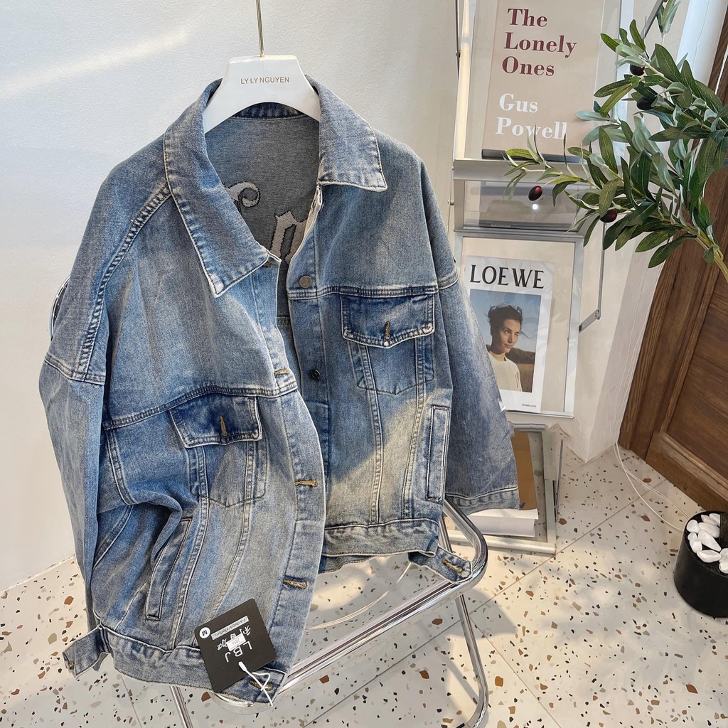 Áo Khoác Nữ Jean UNISEX Form Rộng Nữ - Áo khoác bò form rộng suông Daski in chữ Palm angels | BigBuy360 - bigbuy360.vn
