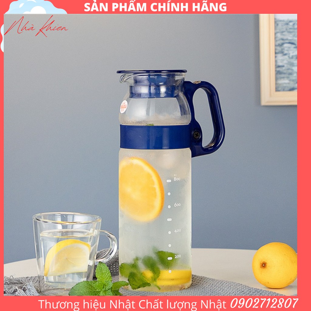 Bình nước thủy tinh IWAKI 1,3l tay cầm xanh THƯƠNG HIỆU NHẬT - CHẤT LƯỢNG NHẬT
