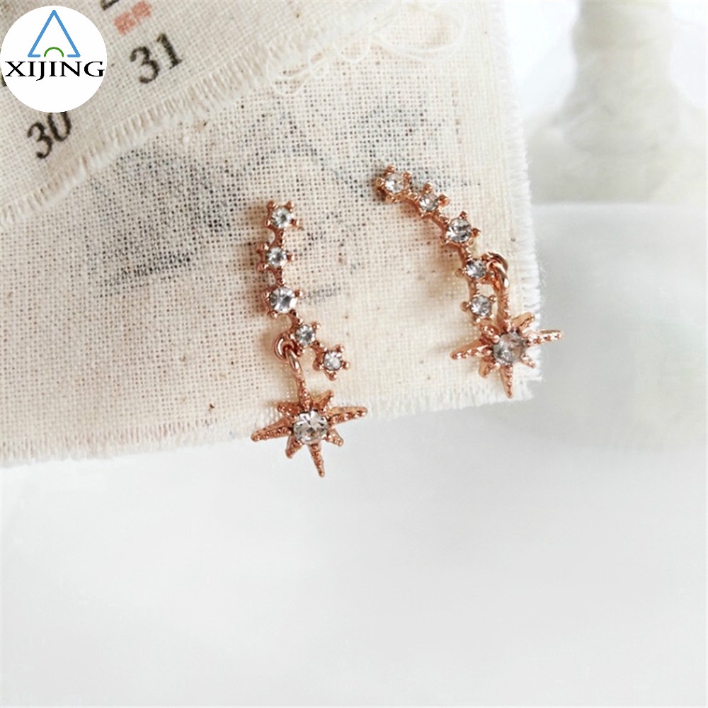 Hoa tai XIJING kiểu hình ngôi sao đính kim cương lấp lánh phong cách Hàn Quốc dành cho nữ