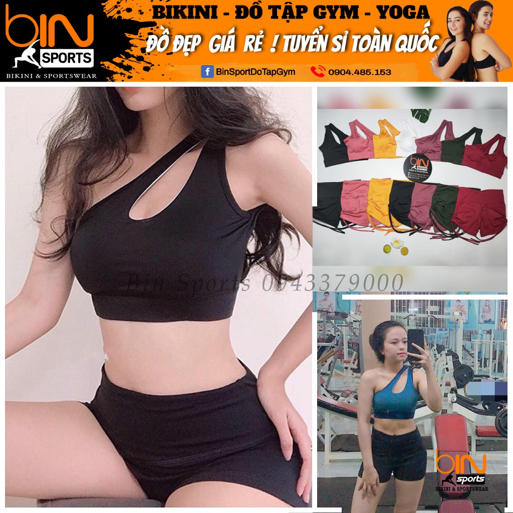 Đồ Tập Gym Yoga Nữ Áo Bra Kèm Mút, Quần Đùi Dây Rút Bin Sports BN021