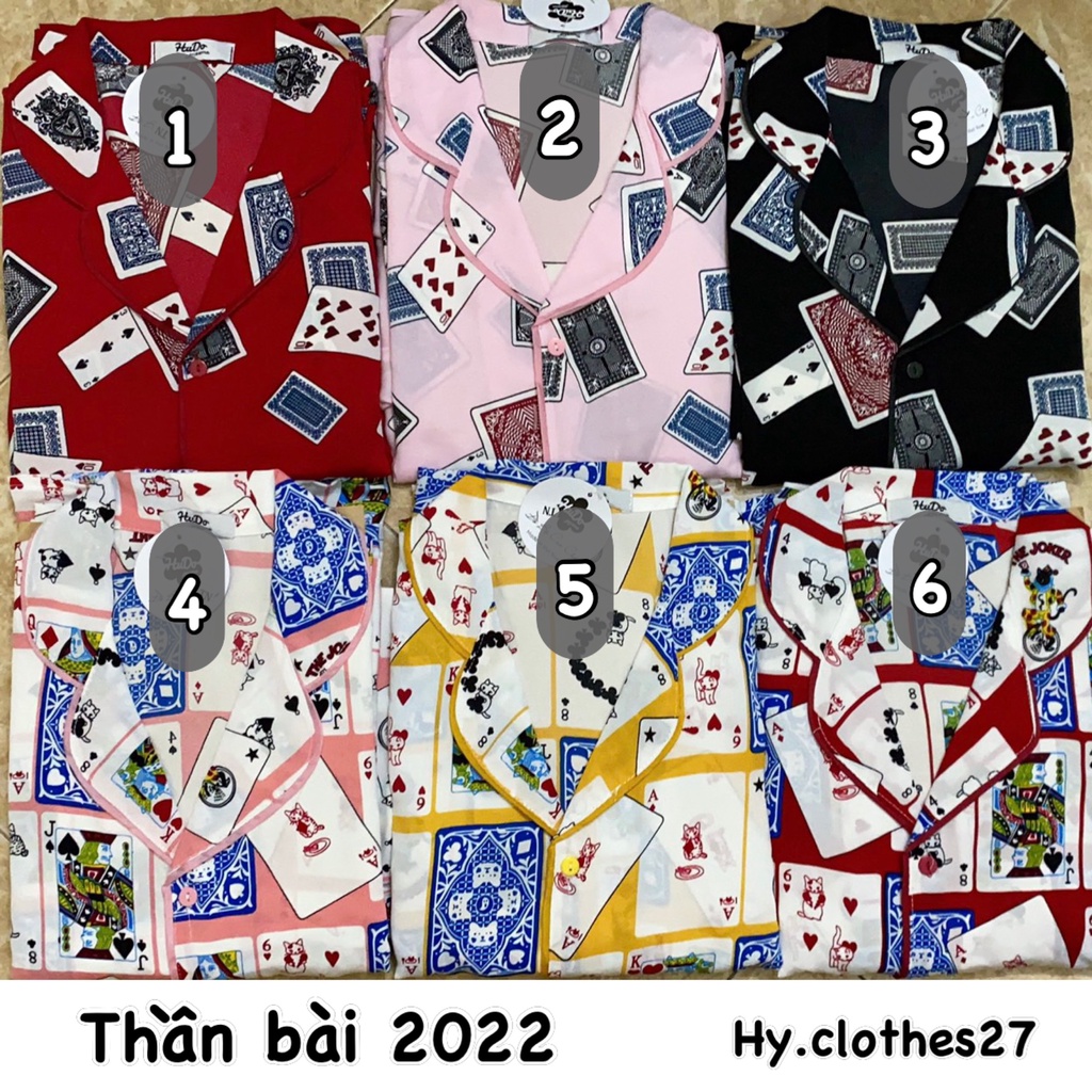 BỘ PYJAMA LÁ BÀI cộc dài vải mango không nhăn / tết mặc nhà