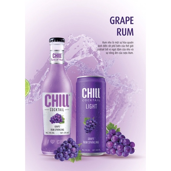Nước Trái cây Lên Men Chill Cocktail Light Grape Rum Sparkling 3% 330ml-Vị Nho