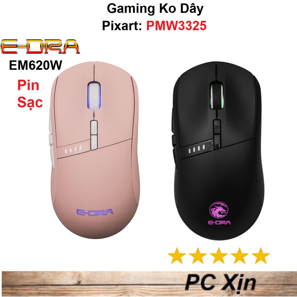 Chuột không dây Gaming E-Dra EM620W Pink / Black - Pin Sạc dùng 30 giờ