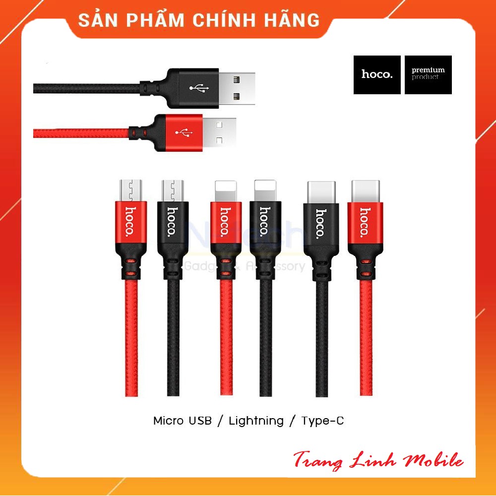 Cáp sạc Hoco x14 tích hợp Lighting/Android Microd/Type C,dây sạc bọc dù 1m,2m- chính hãng