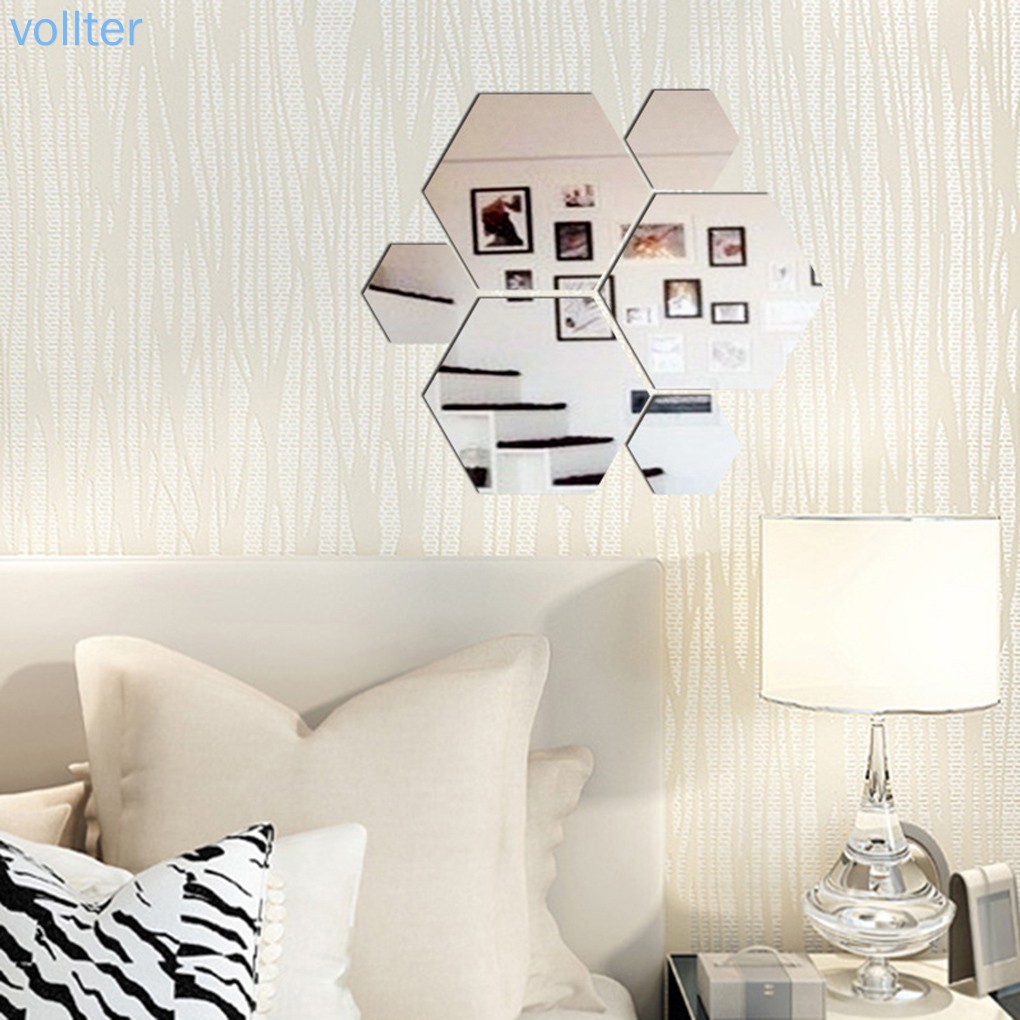 Set 12 miếng gương dán tường hình lục giác 3D dành cho trang trí nội thất