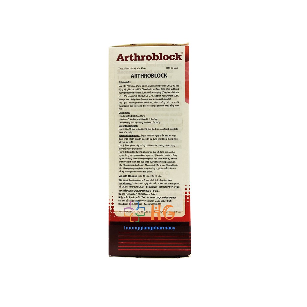Viên uống bổ khớp Arthroblock - Hỗ trợ giảm thoái hóa khớp, tăng tính vận động linh hoạt của khớp (Hộp 60 Viên)