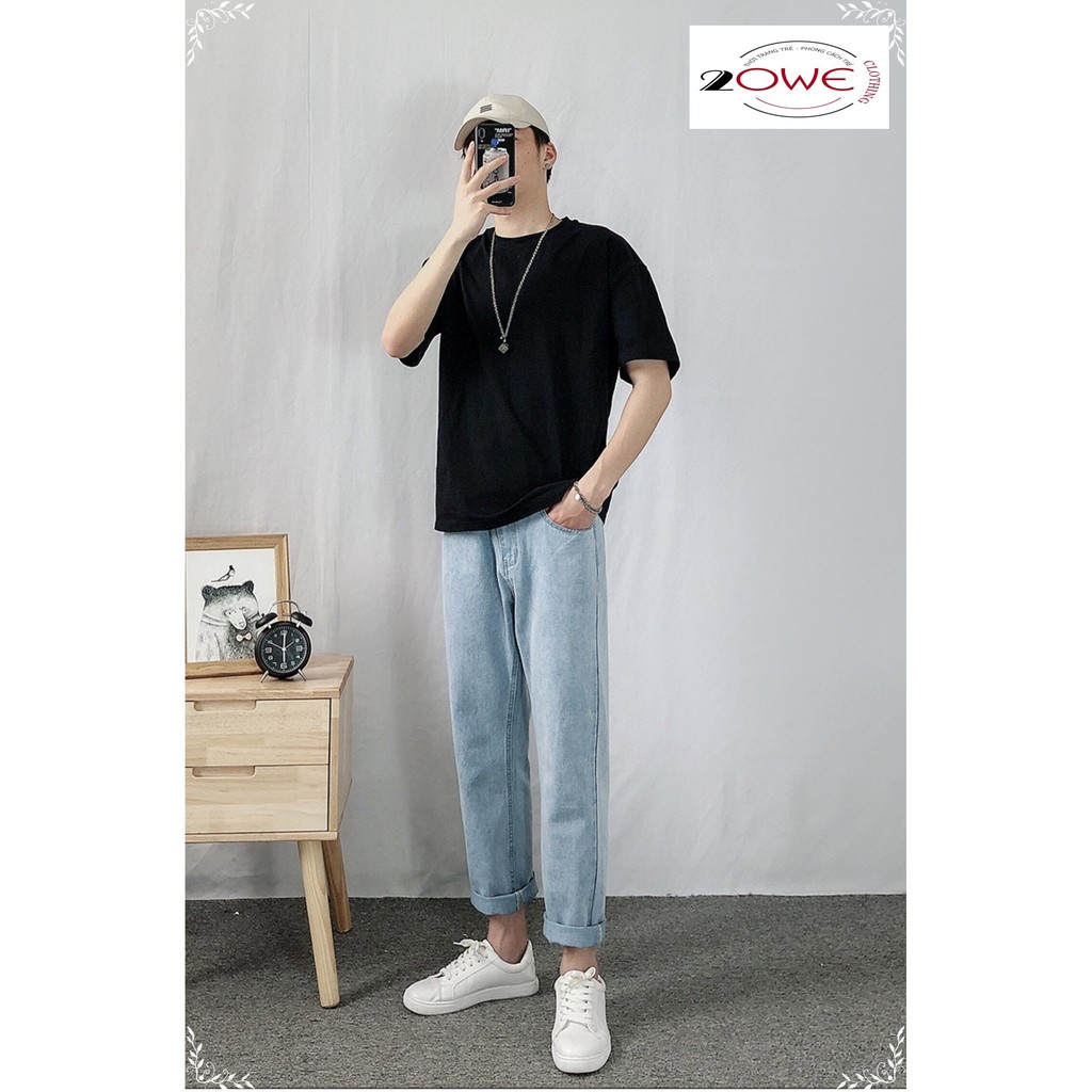 Quần jbaggy jean nam ống suông rộng+ áo phông tay lỡ unisex bán kèm deal sốc style hàn quốc