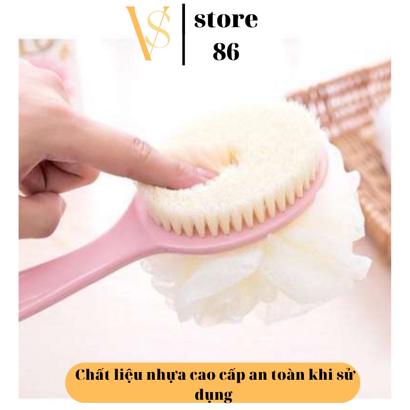 Cây cọ lưng kèm bông tắm tạo bọt 2in1 kiêm bàn chải chà lưng