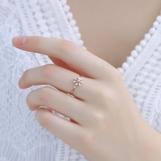 Nhẫn thép titan mạ vàng hồng 18k họa tiết hoa cúc phong cách Nhật Bản/ Hàn Quốc thời trang cho nữ