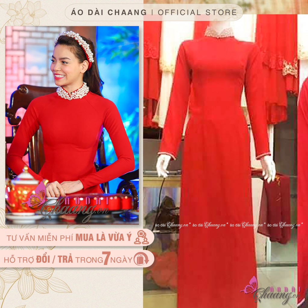 Áo dài đỏ tà A ⚡CHAANg⚡ Thiết kế áo dài truyền thống cổ tủa ngọc, vải áo dài lụa đẹp