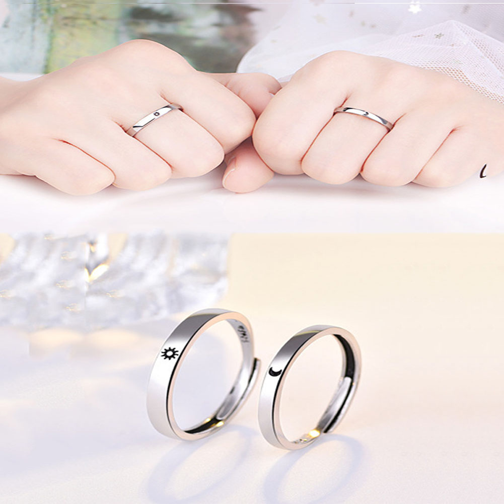 Sliver Adjustable Moon And Sun Couple Ring Valentine's Day Present