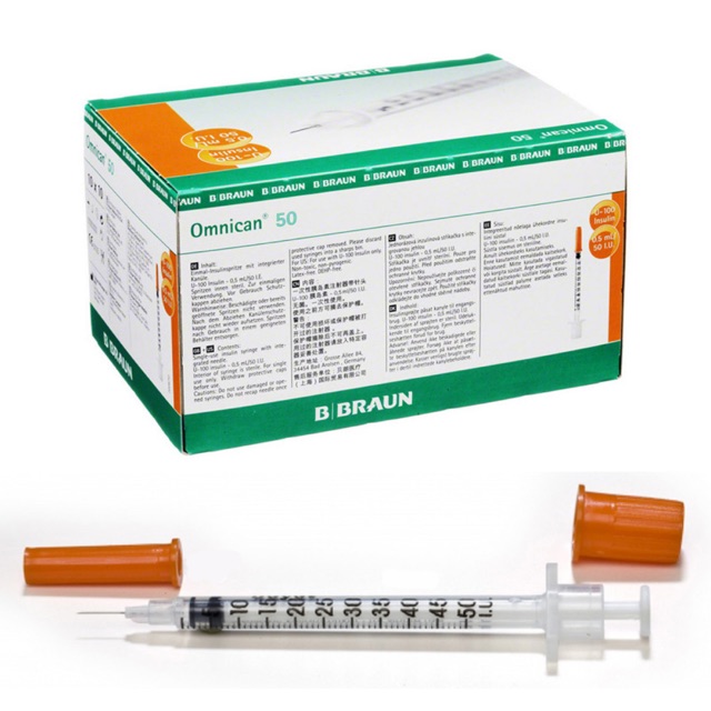 Bơm tiêm Insulin Braun 40IU / 100Iu cam/ đỏ tiểu đường