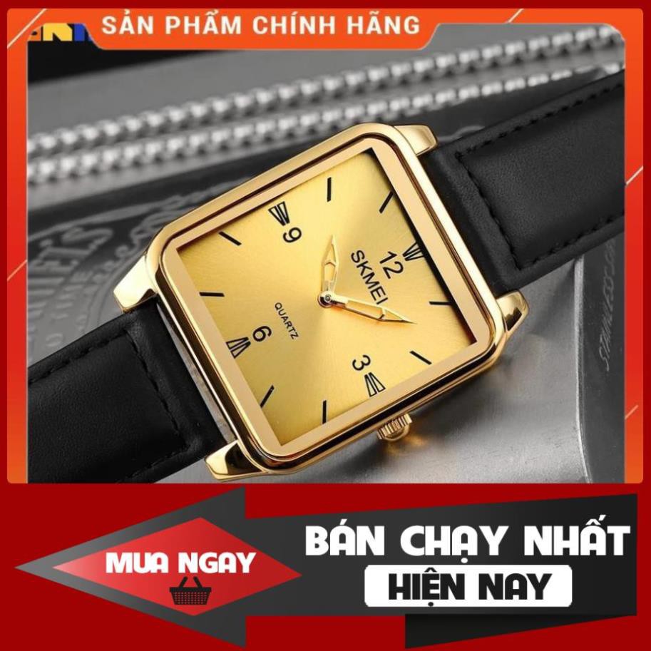 Hàng Cao Cấp -  Đồng hồ- NAM- Skmei mặt vuông 1603 viền vàng đen-Nhật bản  - lỗi 1 đổi 1