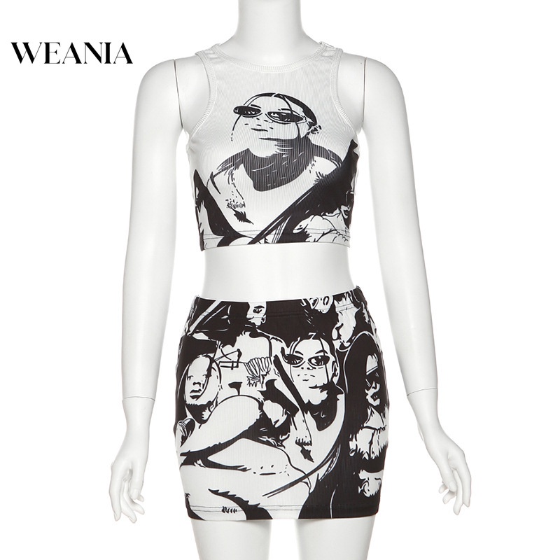 Bộ Áo Tank Top Sát Nách + Chân Váy Lưng Cao Thời Trang Quyến Rũ Cho Nữ