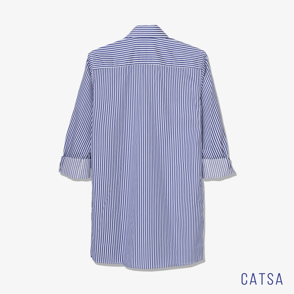 Áo sơ mi nam công sở tay dài trắng sọc xanh đen chất vải Kate mềm mịn, thoáng mát, chống nhắn CATSA ASD017