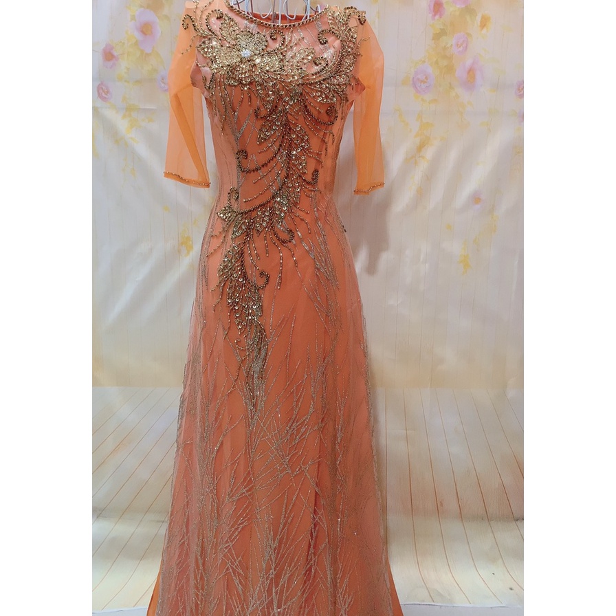 ÁO DÀI BÀ SUI CHO MẸ MÀU CAM - ẢNH THẬT 100%