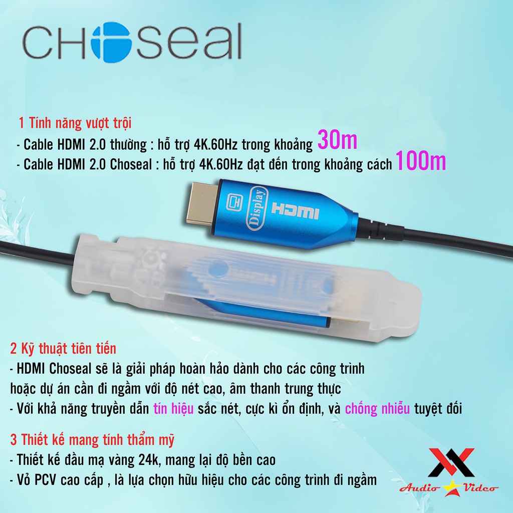 【Chính hãng】dây Cáp HDMI Choseal 2.0/4K cao cấp tốc độ cao cho công trình, mạ vàng 30m, 50m