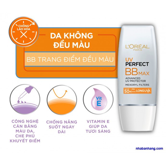 Kem Chống Nắng BB Trang Điểm L'Oreal Paris UV Perfect BB Max SPF50+ PA++++ (30ml)