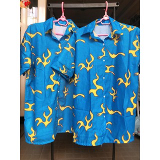 Áo sơ mi tay lỡ unisex LỬA VÀNG màu xanh