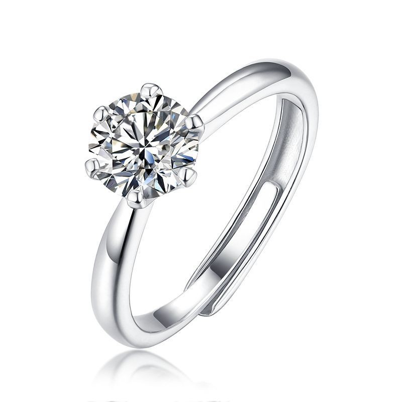 Nhẫn đính hôn kim cương mạ vàng trắng 18K có thể điều chỉnh thời trang