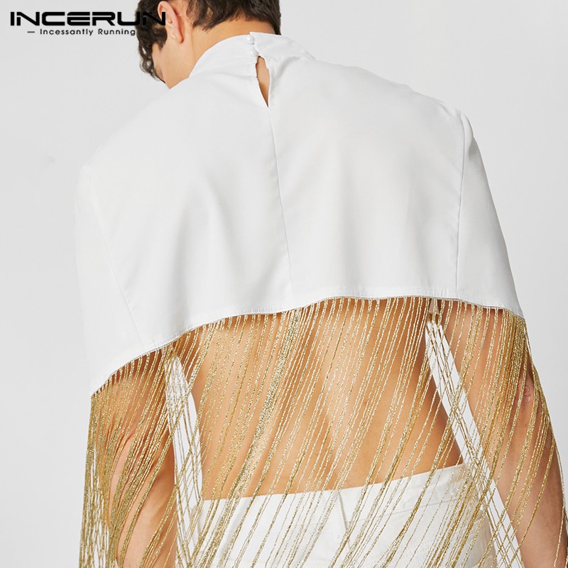 Áo croptop Incerun tay ngắn màu trơn phối tua rua thời trang cho nam