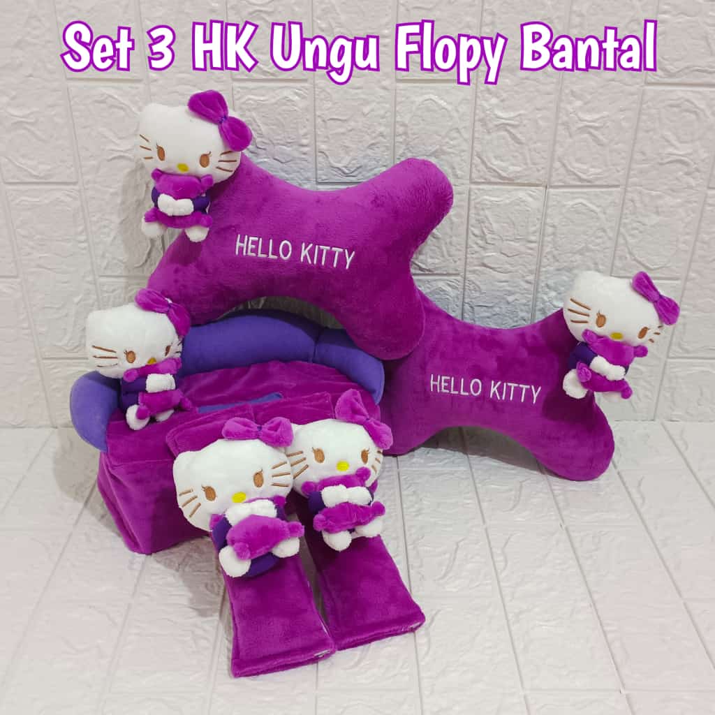 Bộ 3 Gối Tựa Đầu Trên Xe Hơi Họa Tiết Hellokitty Màu Tím Dễ Thương