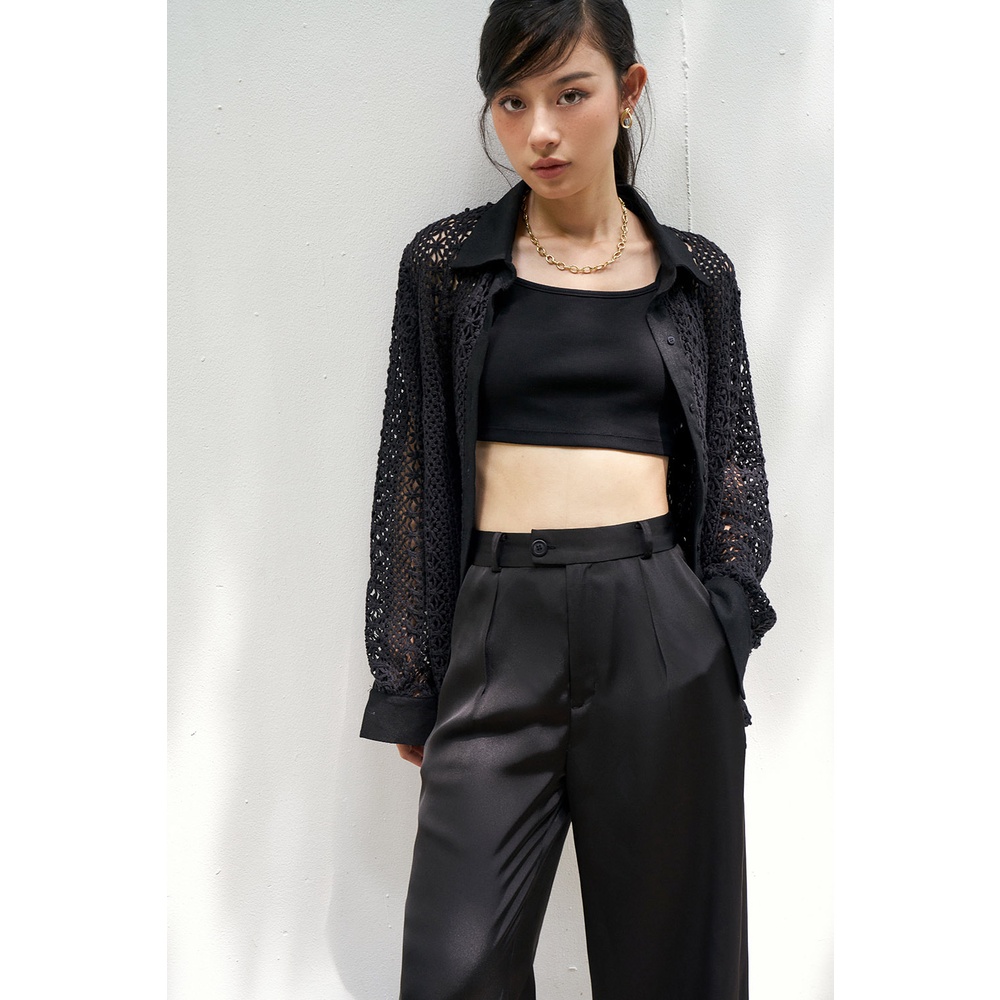 DOTTIE - Áo sơmi vải ren nữ đen T0533