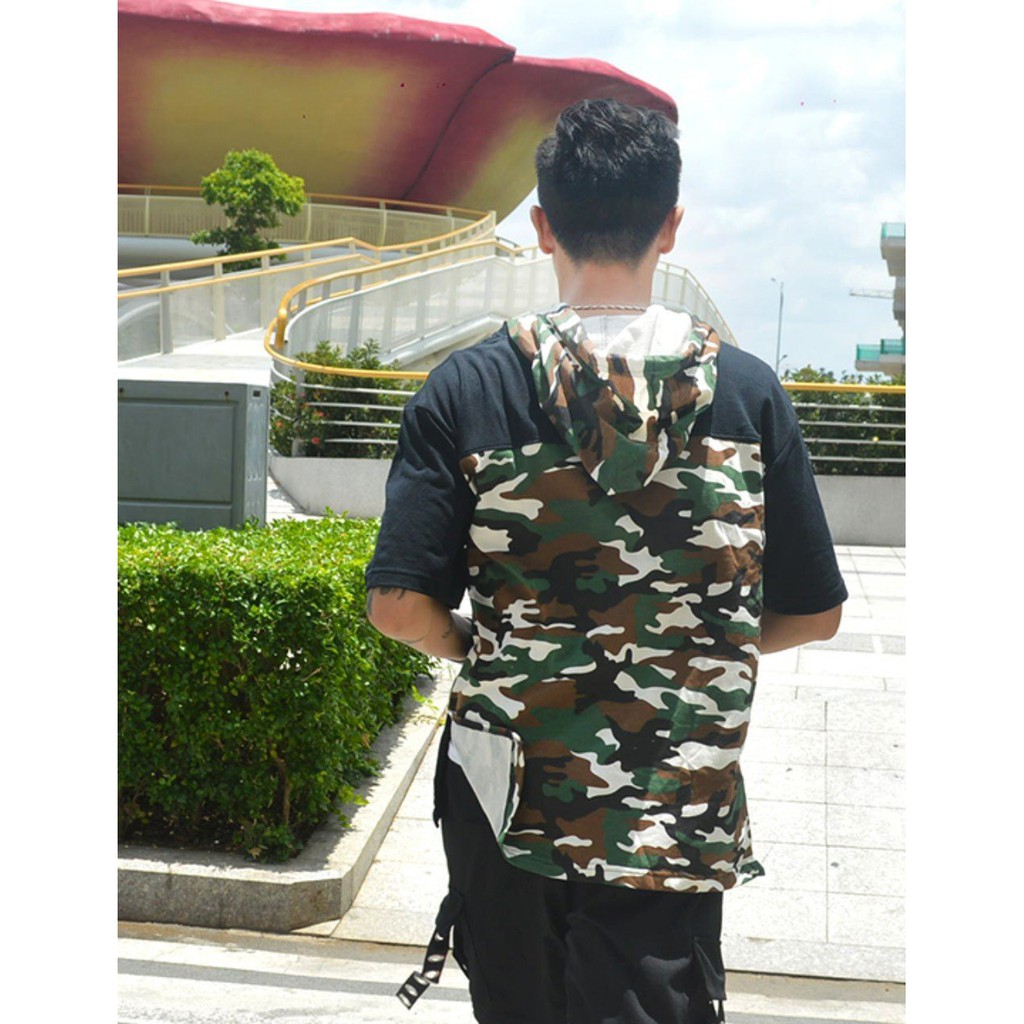 Áo thun Hoodie Tay lỡ mix Camo Unisex | BigBuy360 - bigbuy360.vn