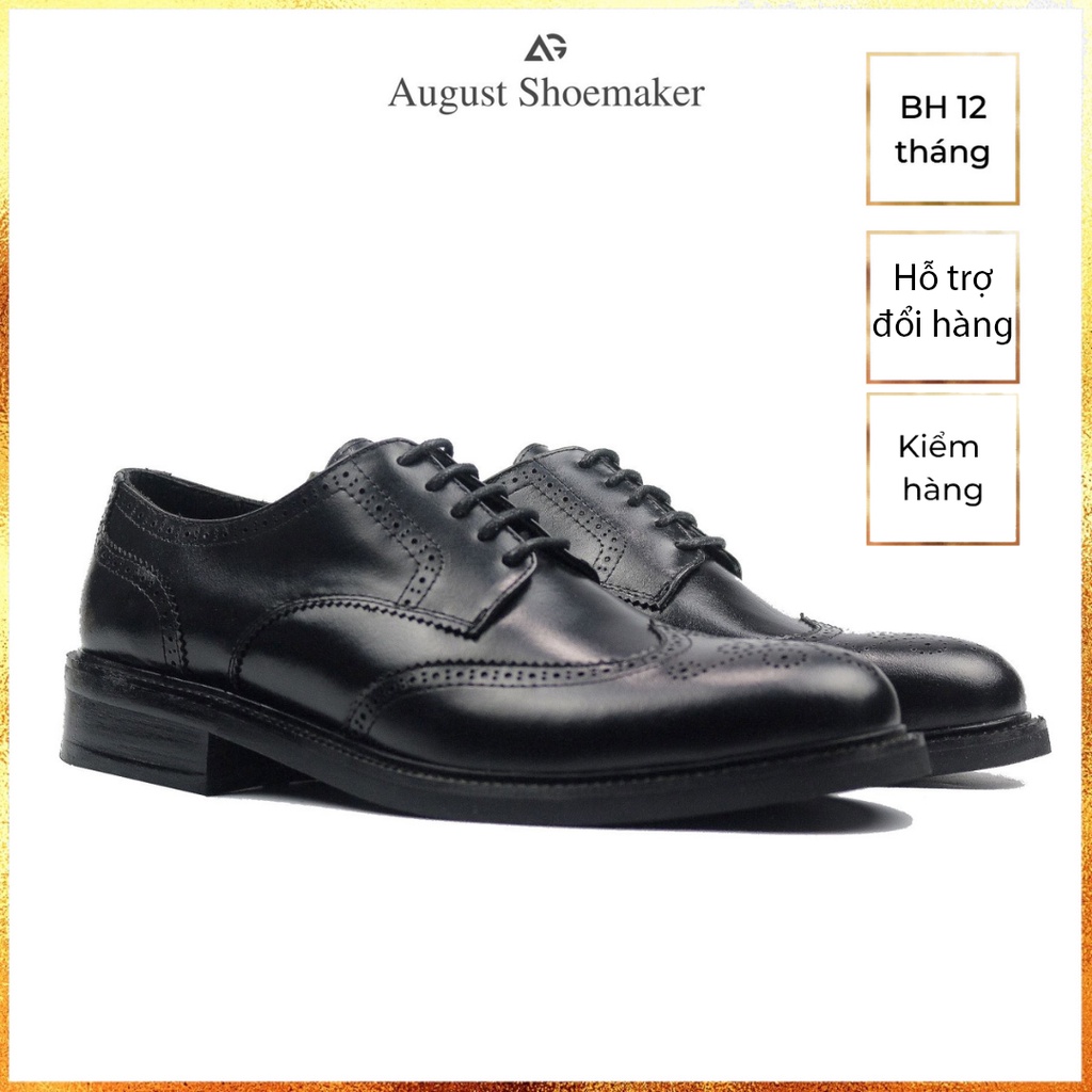 Giày da nam công sở cao cấp da bò nhập khẩu Derby Wingtip brogue Handmade August AGPM2D chính hãng bảo hành 12 tháng